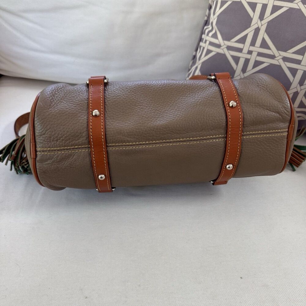 Dooney Bourke Florentine Vachetta Trim Pebble Leather Taupe Tan Satchel - Picture 3 of 10